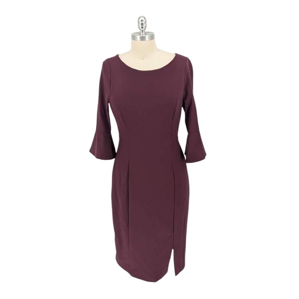 WHBM Boatneck Sheath Bell Sleeve Dress Maroon 10 preppy Business casual office